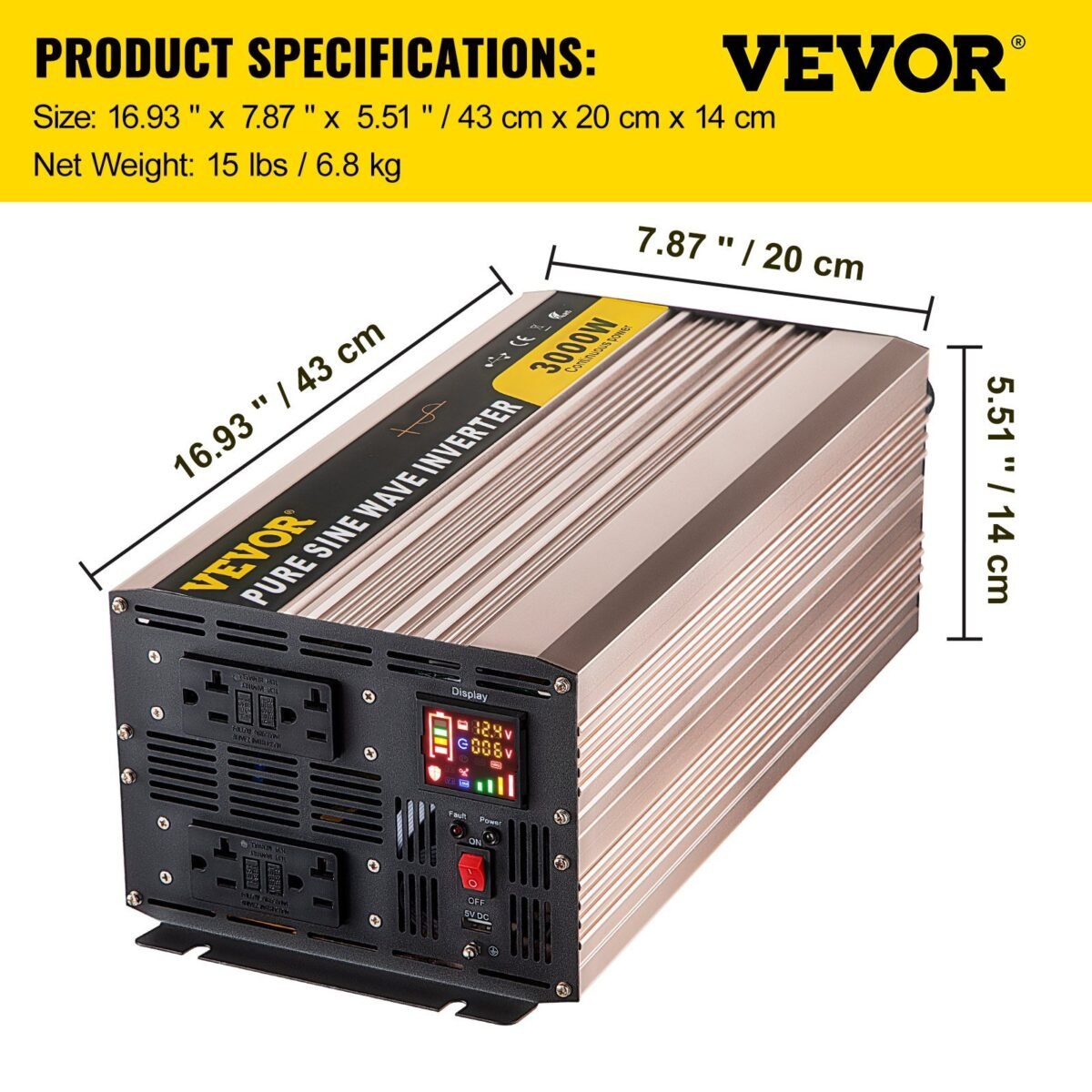 VEVOR ZPX-3000W Pure Sine Wave Inverter, 3000 Watt - Image 7