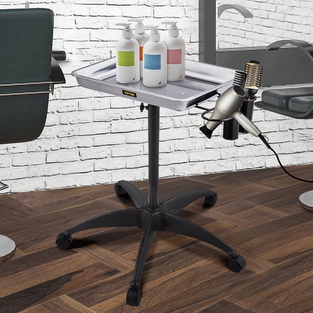 VEVOR KMS-611 Mayo Stand Medical Tray, Height Adjustable Stainless Steel Salon Tray Easy Assemble Tattoo Cart Lab Tray with 2 Cups & 1 Metal Ring for SPA Clinic Personal Care Lab Hospital Dentistry, Silver - Image 6