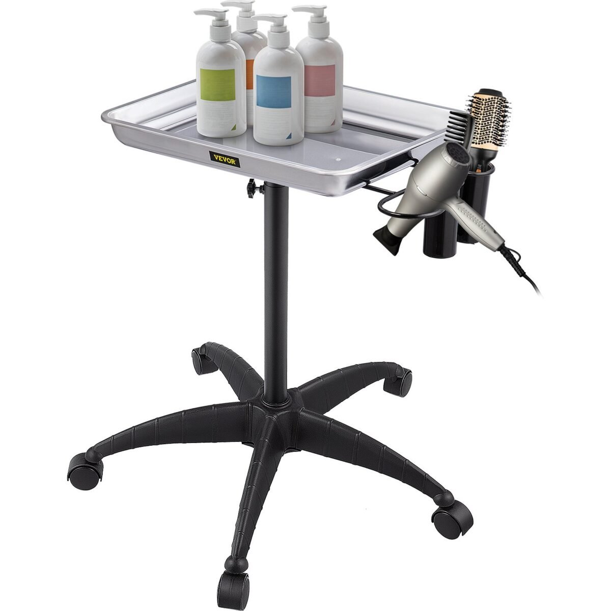 VEVOR KMS-611 Mayo Stand Medical Tray, Height Adjustable Stainless Steel Salon Tray Easy Assemble Tattoo Cart Lab Tray with 2 Cups & 1 Metal Ring for SPA Clinic Personal Care Lab Hospital Dentistry, Silver - Image 1