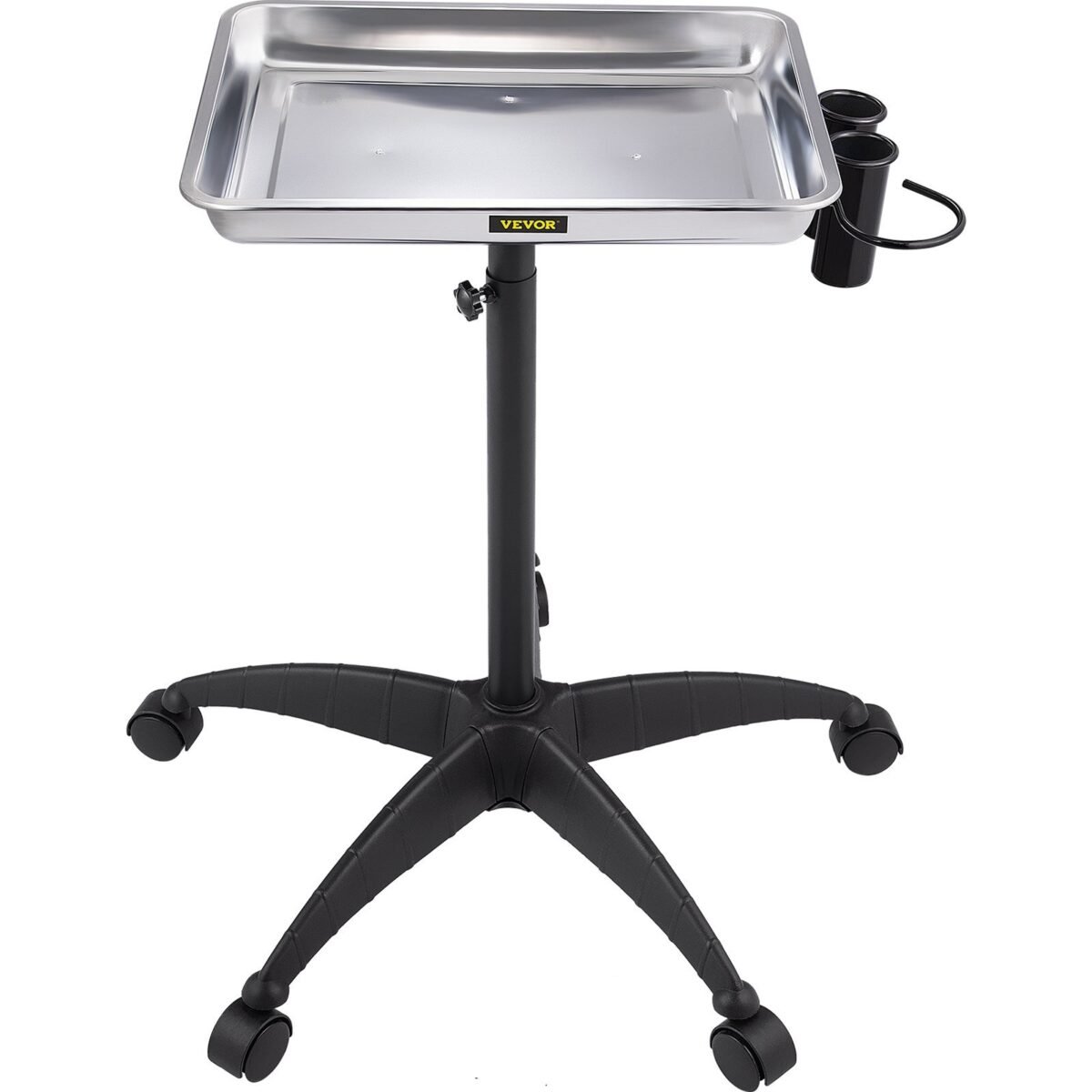 VEVOR KMS-611 Mayo Stand Medical Tray, Height Adjustable Stainless Steel Salon Tray Easy Assemble Tattoo Cart Lab Tray with 2 Cups & 1 Metal Ring for SPA Clinic Personal Care Lab Hospital Dentistry, Silver - Image 2