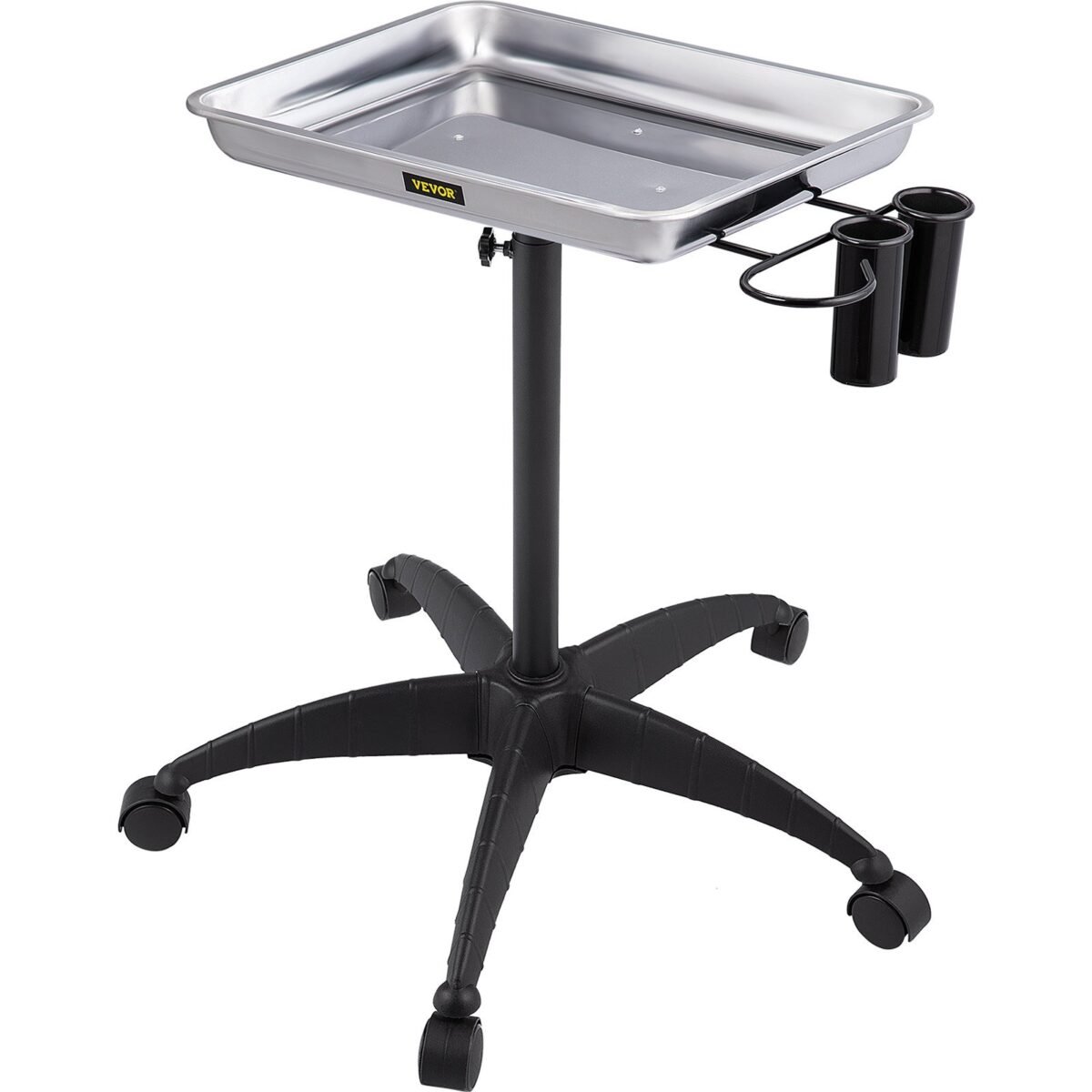 VEVOR KMS-611 Mayo Stand Medical Tray, Height Adjustable Stainless Steel Salon Tray Easy Assemble Tattoo Cart Lab Tray with 2 Cups & 1 Metal Ring for SPA Clinic Personal Care Lab Hospital Dentistry, Silver - Image 5