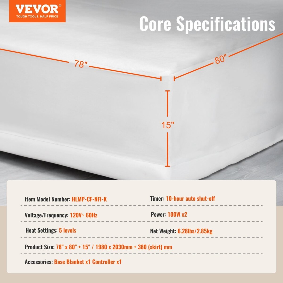 VEVOR HLMP-CF-NFI-K Heated Mattress Pad 78x80 - Image 7