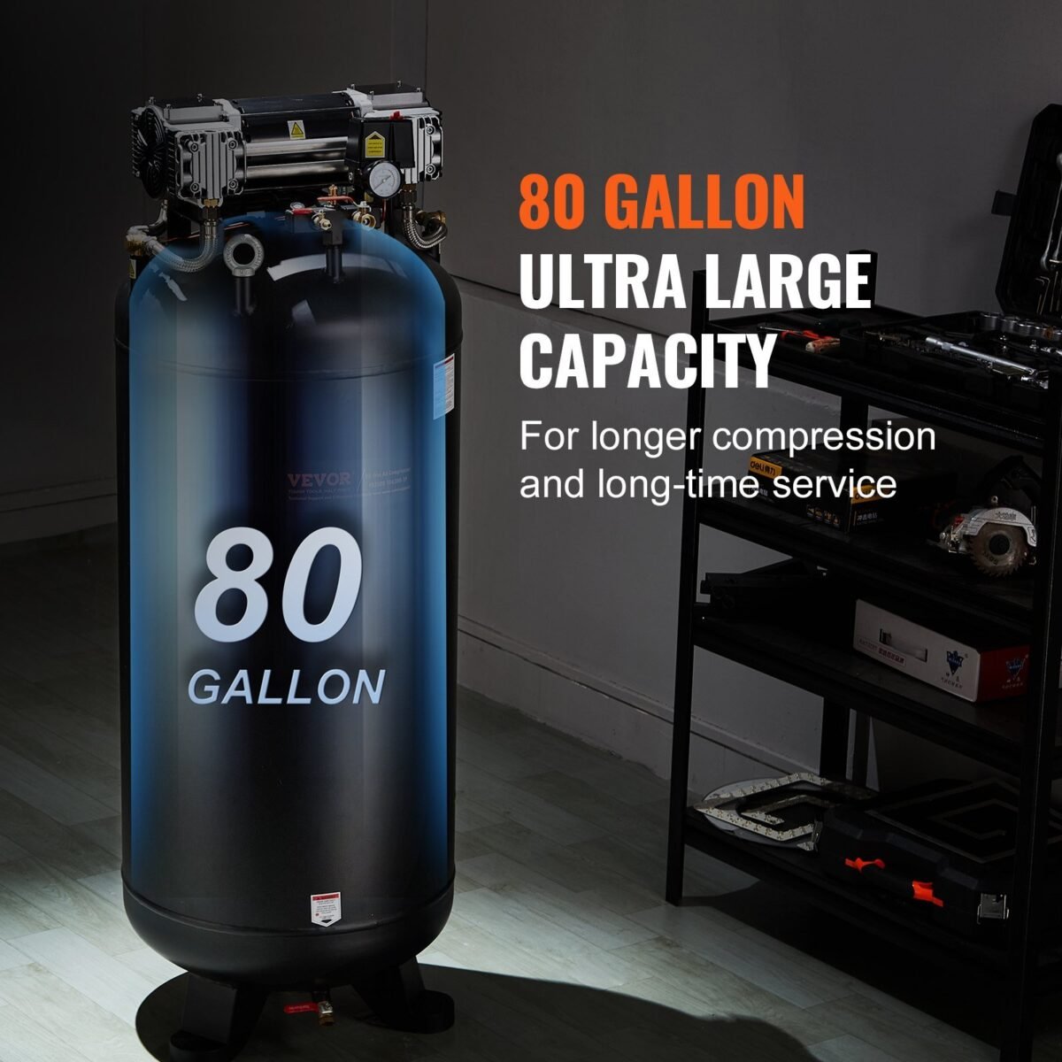VEVOR FB3500-10A300-1P 80 Gallon Air Compressor 6.5HP 15.5 SCFM@90 PSI 2-Stage 145PSI Oil Free - Image 10