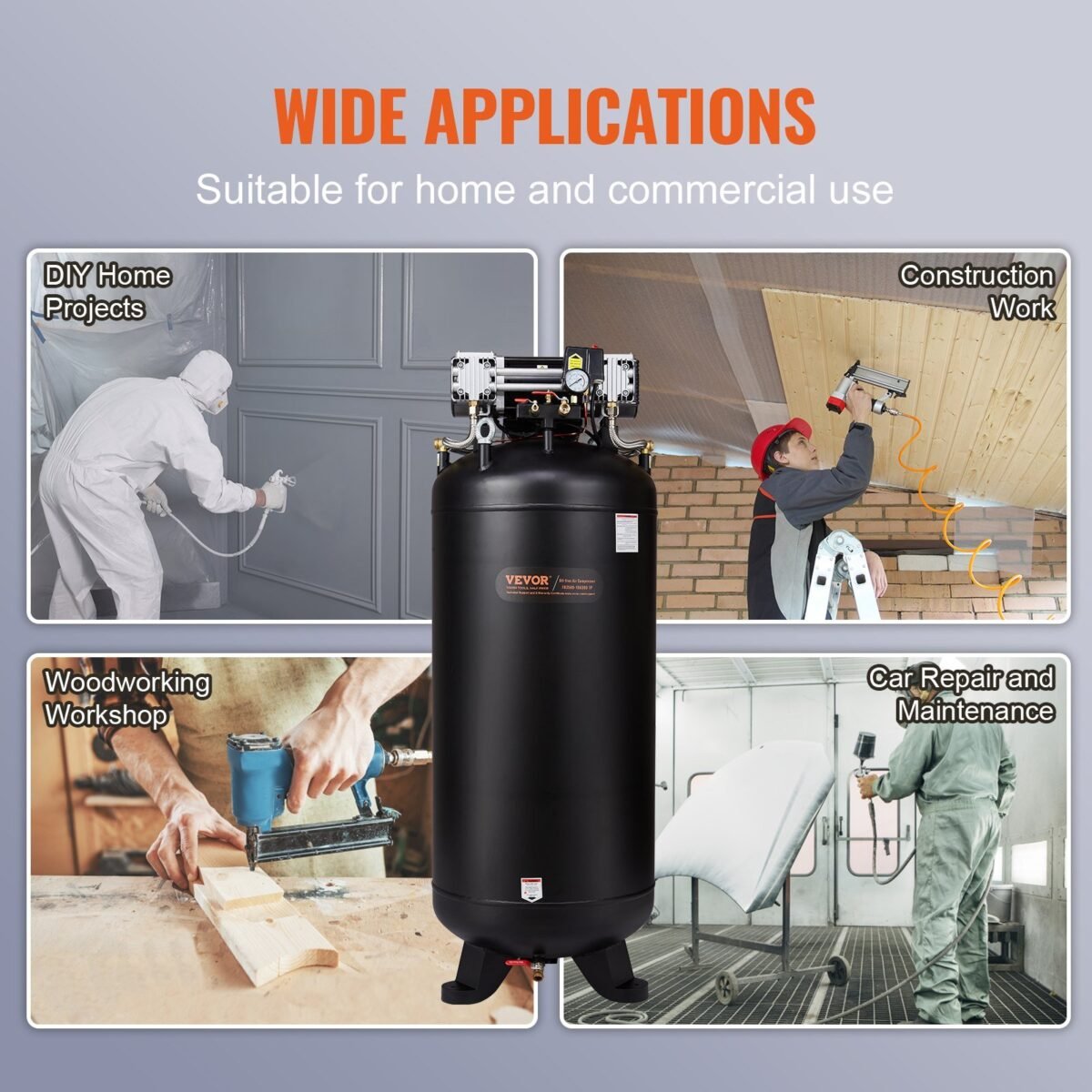 VEVOR FB3500-10A300-1P 80 Gallon Air Compressor 6.5HP 15.5 SCFM@90 PSI 2-Stage 145PSI Oil Free - Image 8