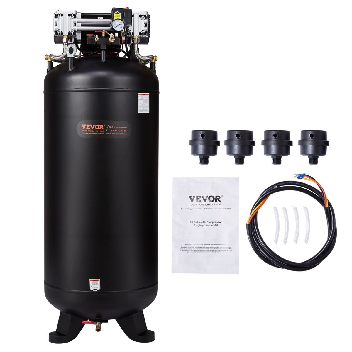 VEVOR FB3500-10A300-1P 80 Gallon Air Compressor 6.5HP 15.5 SCFM@90 PSI 2-Stage 145PSI Oil Free - Image 1