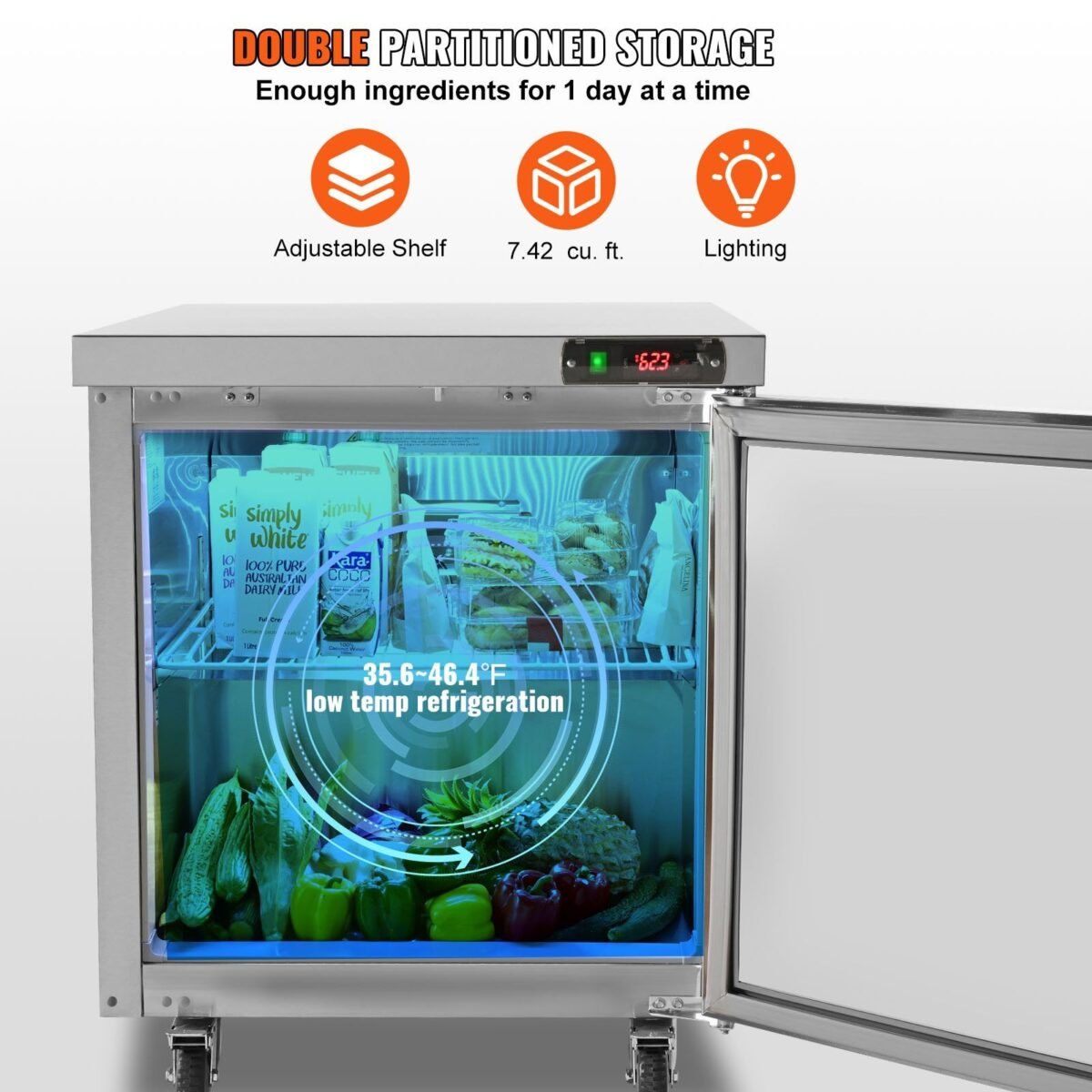 VEVOR KTR-27B Commercial Undercounter Worktop Refrigerator Refrigerator, 28" - Image 11