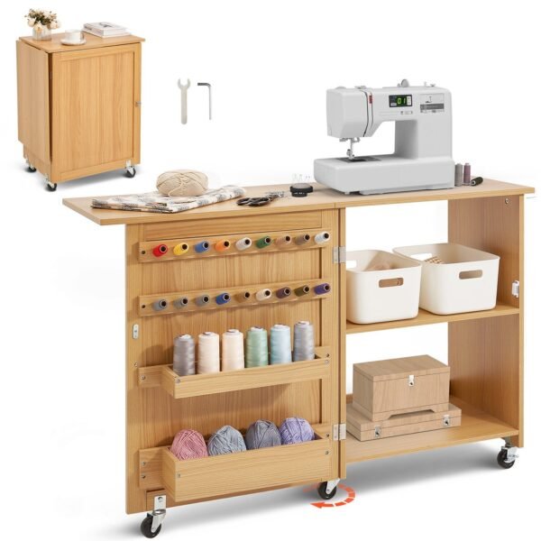 VEVOR HL20240801 Folding Sewing Table with Lockable Wheels