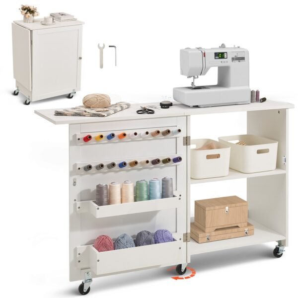 VEVOR HL20240800 Folding Sewing Table with Lockable Wheels