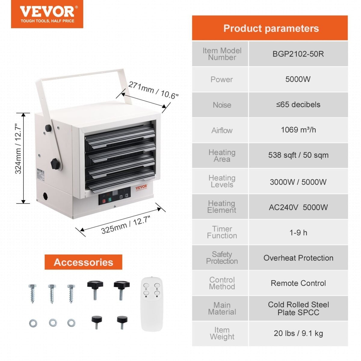 VEVOR BGP2102-50R  Electric Garage Heater, 5000-Watt - Image 7