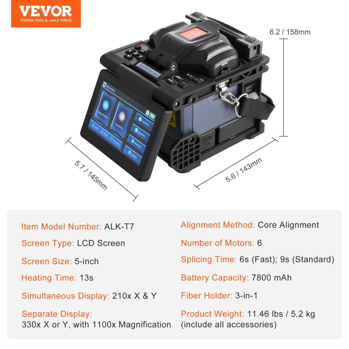 VEVOR ALK-T7 Fiber Fusion Splicer 6 Motors - Image 7