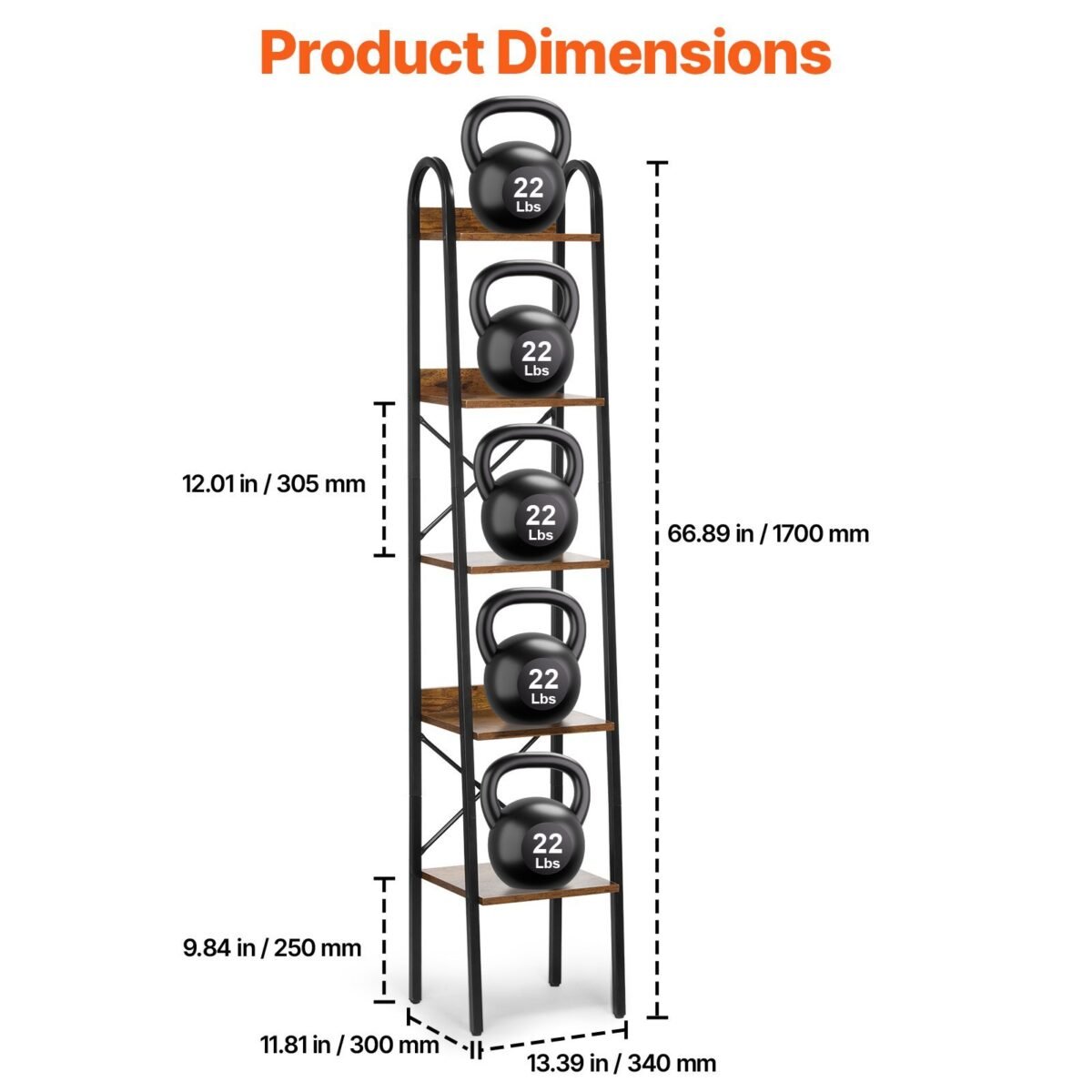 VEVOR YJX-BS002 Metal Bookshelf Rustic Bookshelf 5-Tier - Image 12