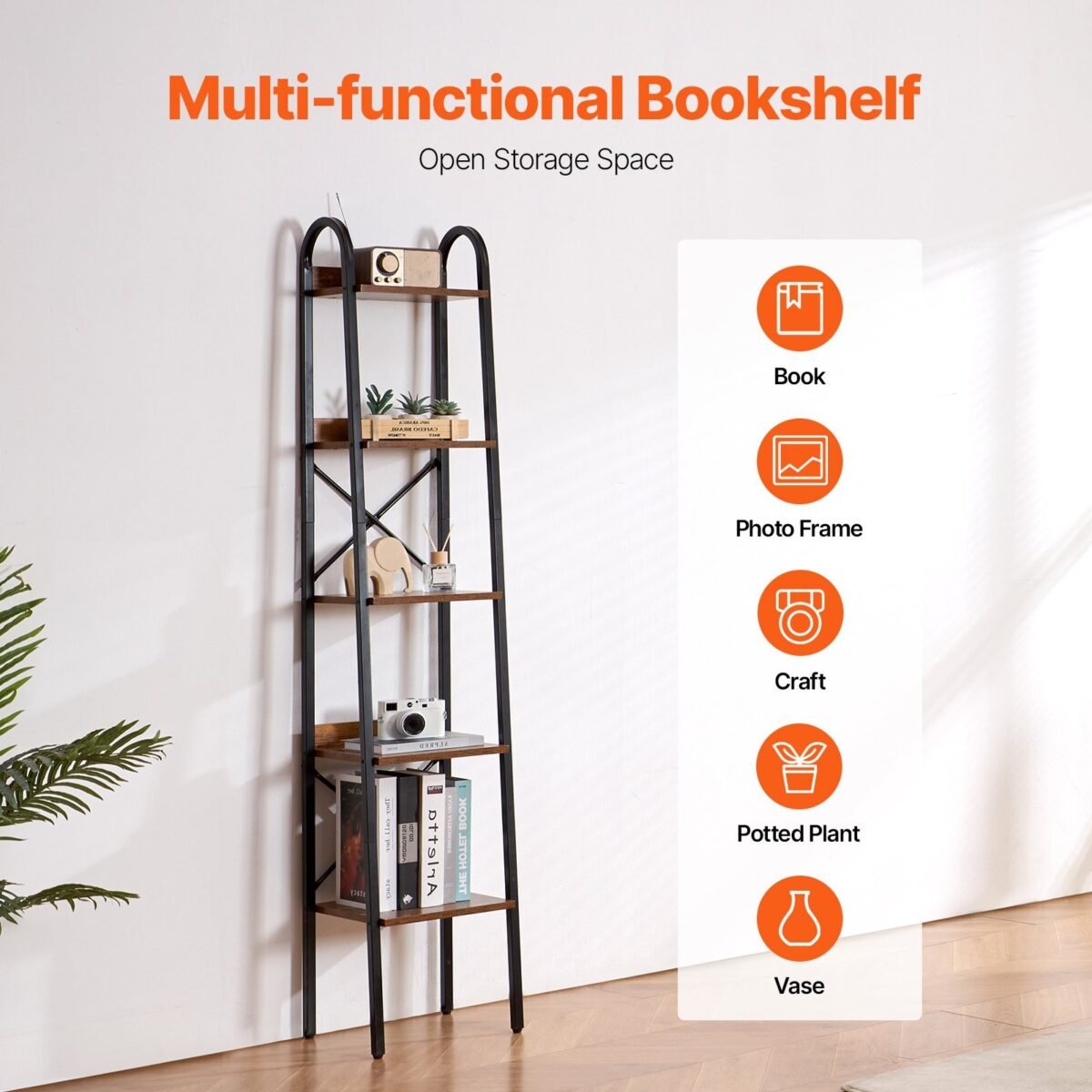 VEVOR YJX-BS002 Metal Bookshelf Rustic Bookshelf 5-Tier - Image 11
