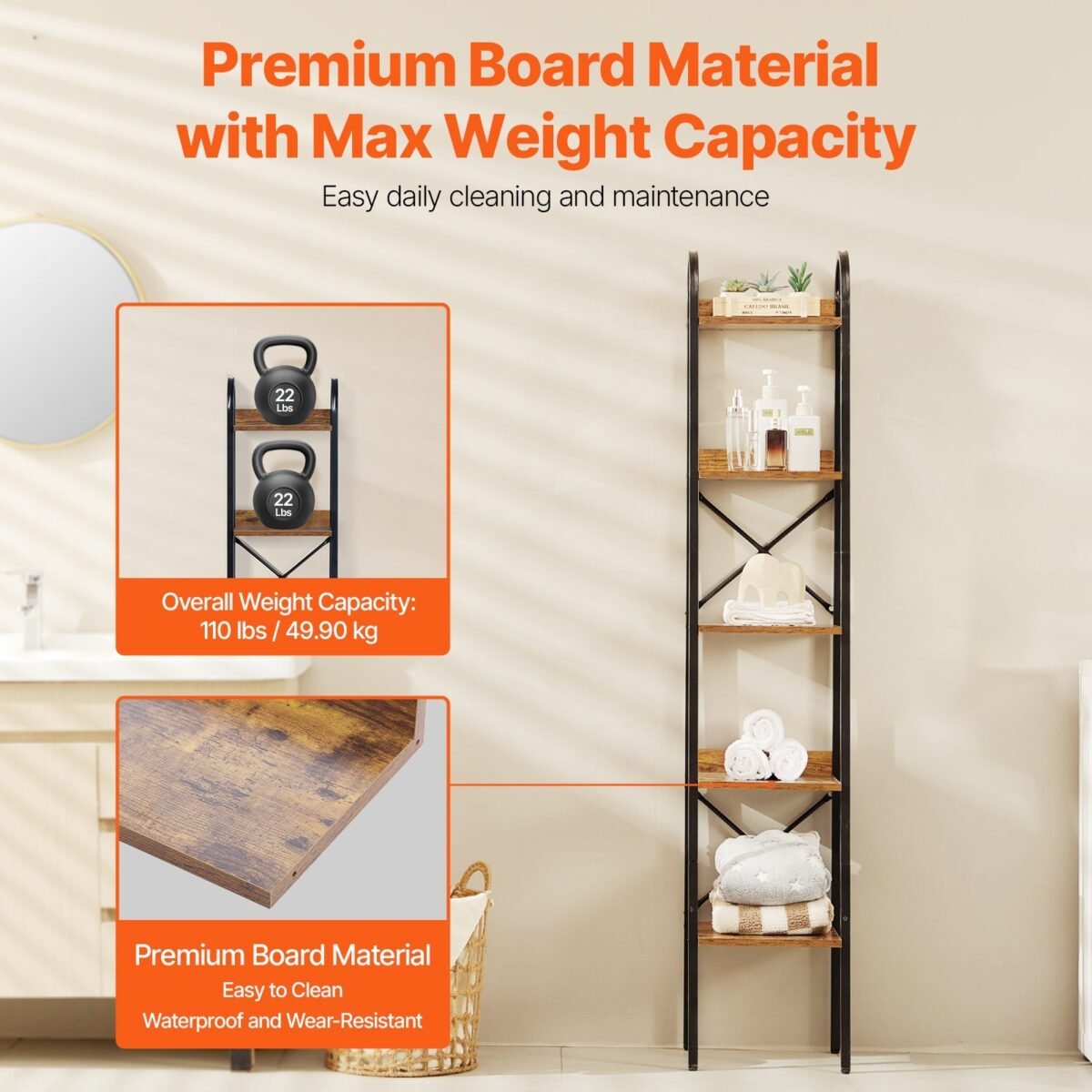 VEVOR YJX-BS002 Metal Bookshelf Rustic Bookshelf 5-Tier - Image 9