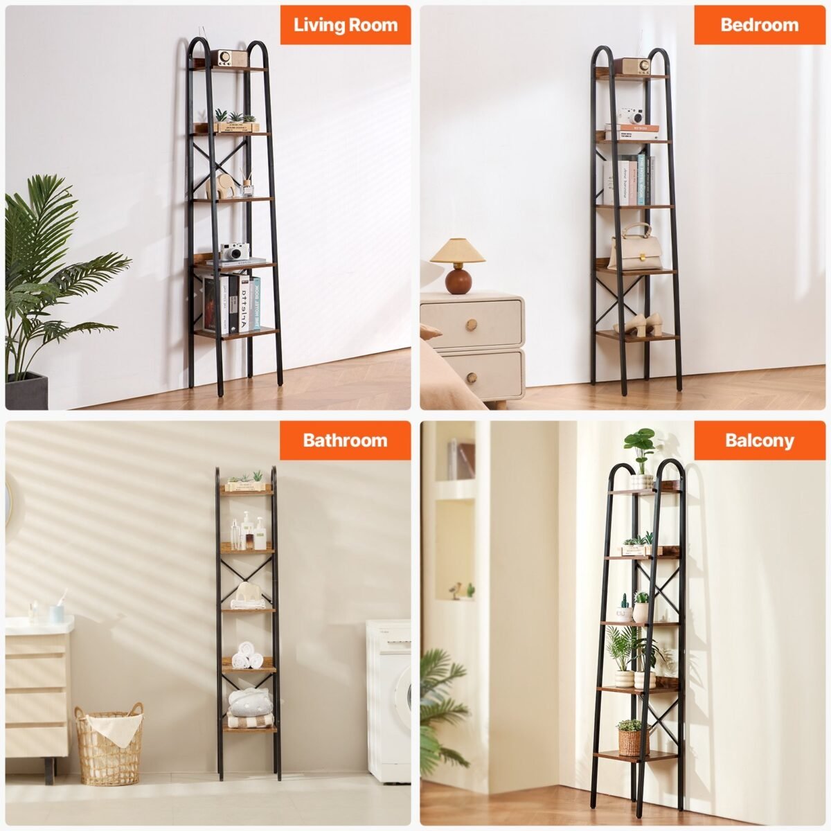 VEVOR YJX-BS002 Metal Bookshelf Rustic Bookshelf 5-Tier - Image 7