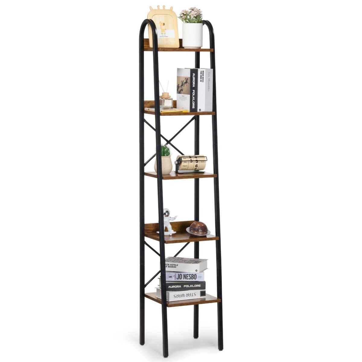 VEVOR YJX-BS002 Metal Bookshelf Rustic Bookshelf 5-Tier - Image 1