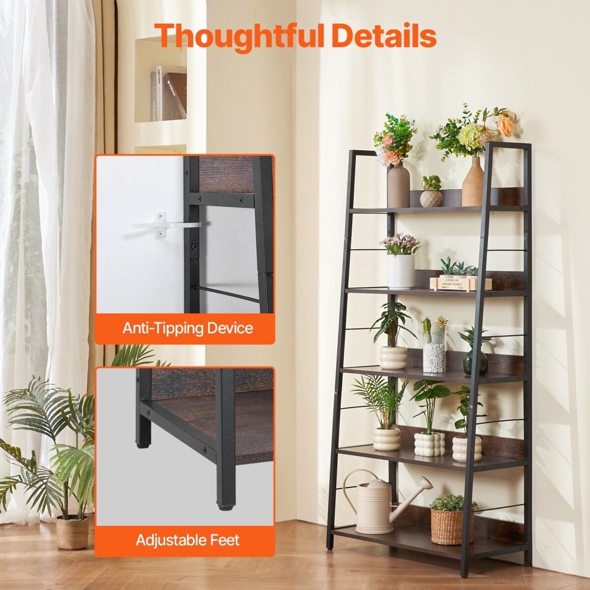 VEVOR C240729W-01 Metal Bookshelf Rustic Bookcase 5-Tier - Image 8