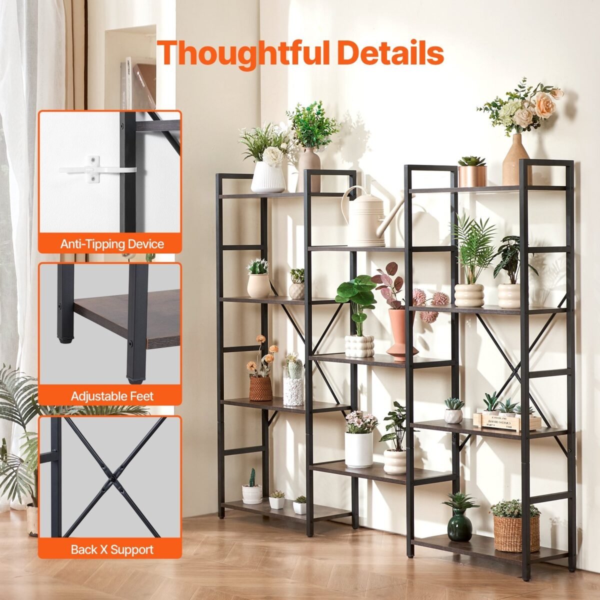 VEVOR C240729W-04 Metal Bookshelf Rustic Bookshelf 11-Tier - Image 8