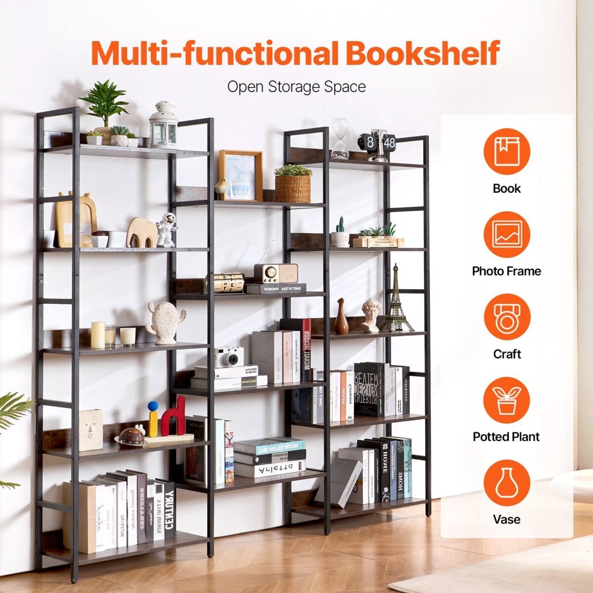 VEVOR C240729W-05 Metal Bookshelf Rustic Bookshelf 14-Tier - Image 11