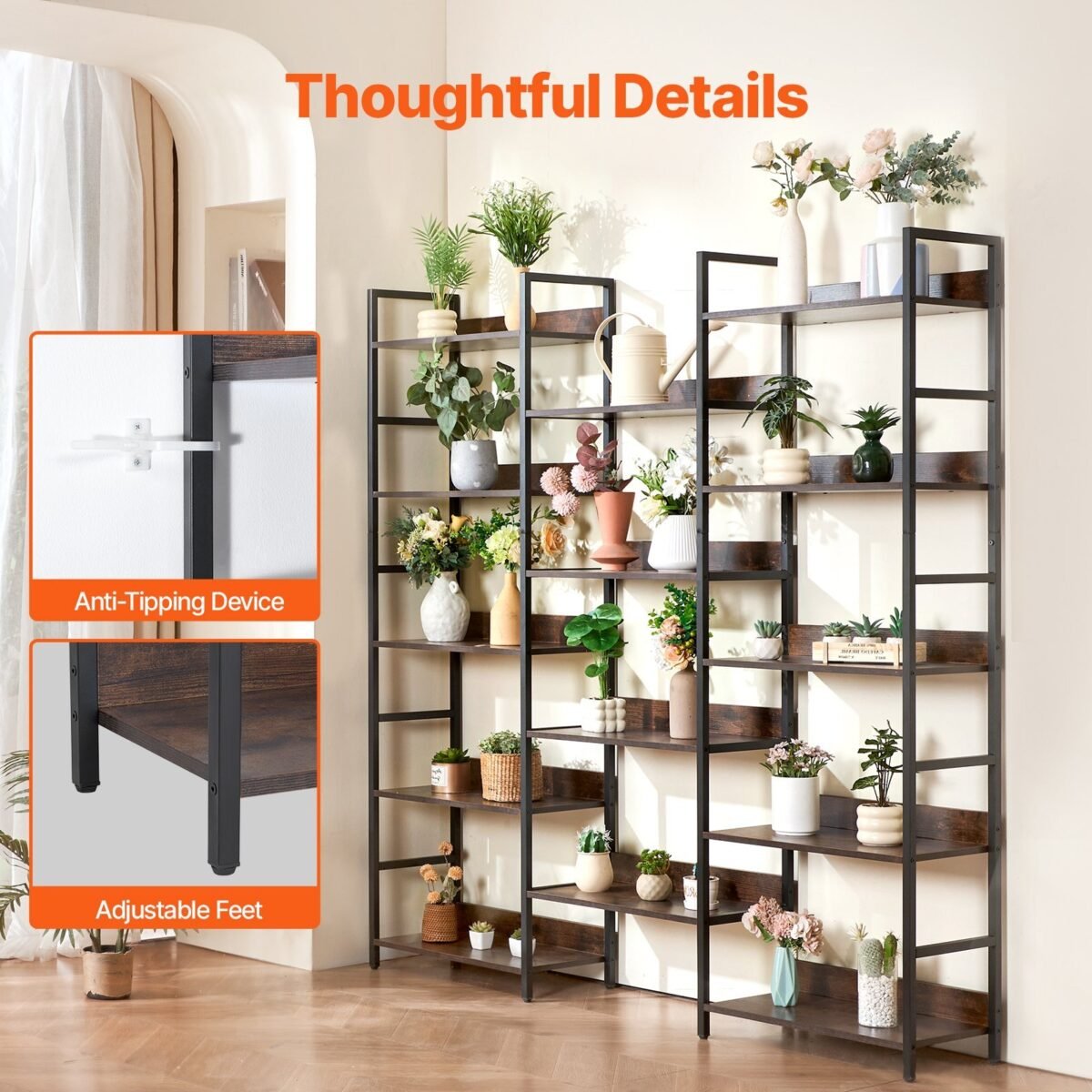 VEVOR C240729W-05 Metal Bookshelf Rustic Bookshelf 14-Tier - Image 8