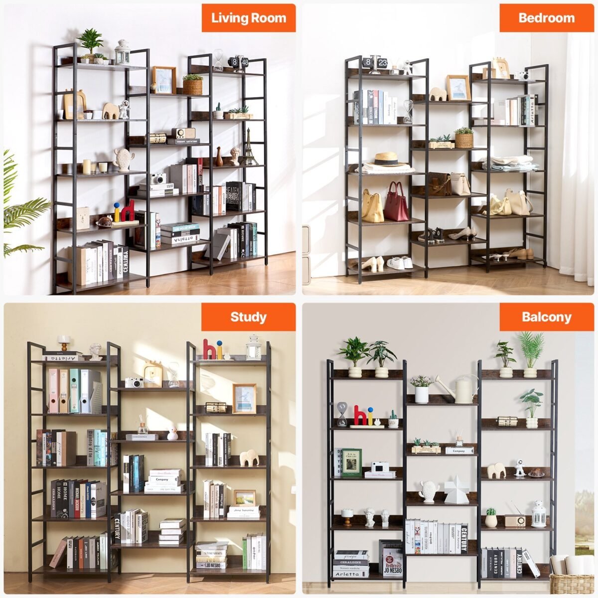 VEVOR C240729W-05 Metal Bookshelf Rustic Bookshelf 14-Tier - Image 7