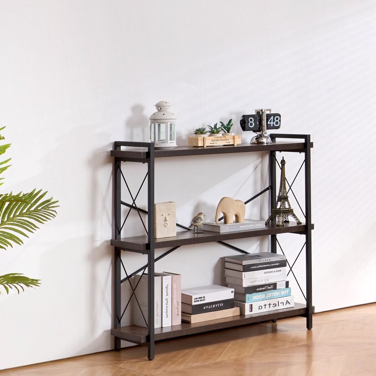 VEVOR C240729W-02 Metal Bookshelf Rustic Bookshelf 3-Tier - Image 6