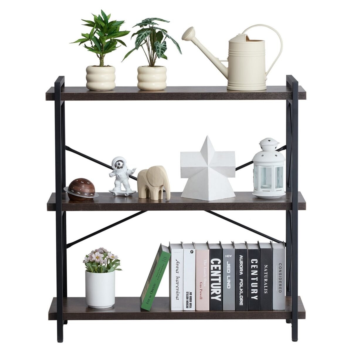 VEVOR C240729W-02 Metal Bookshelf Rustic Bookshelf 3-Tier - Image 4