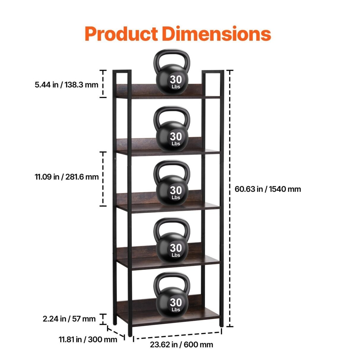 VEVOR C240729W-03 Metal Bookshelf Open Bookshelf 5-Tier - Image 12