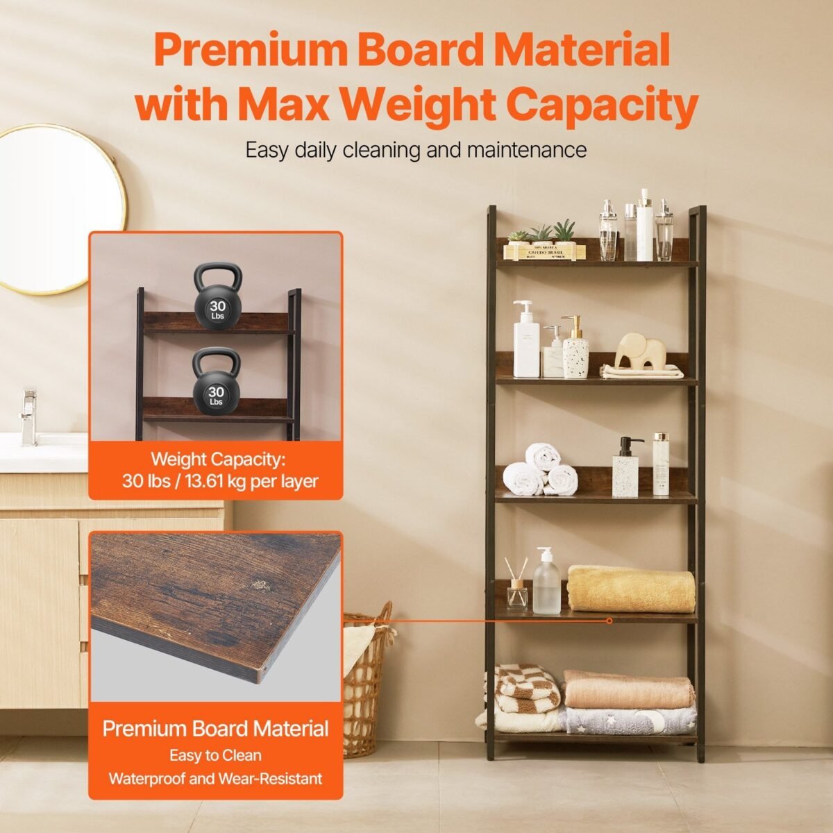 VEVOR C240729W-03 Metal Bookshelf Open Bookshelf 5-Tier - Image 9