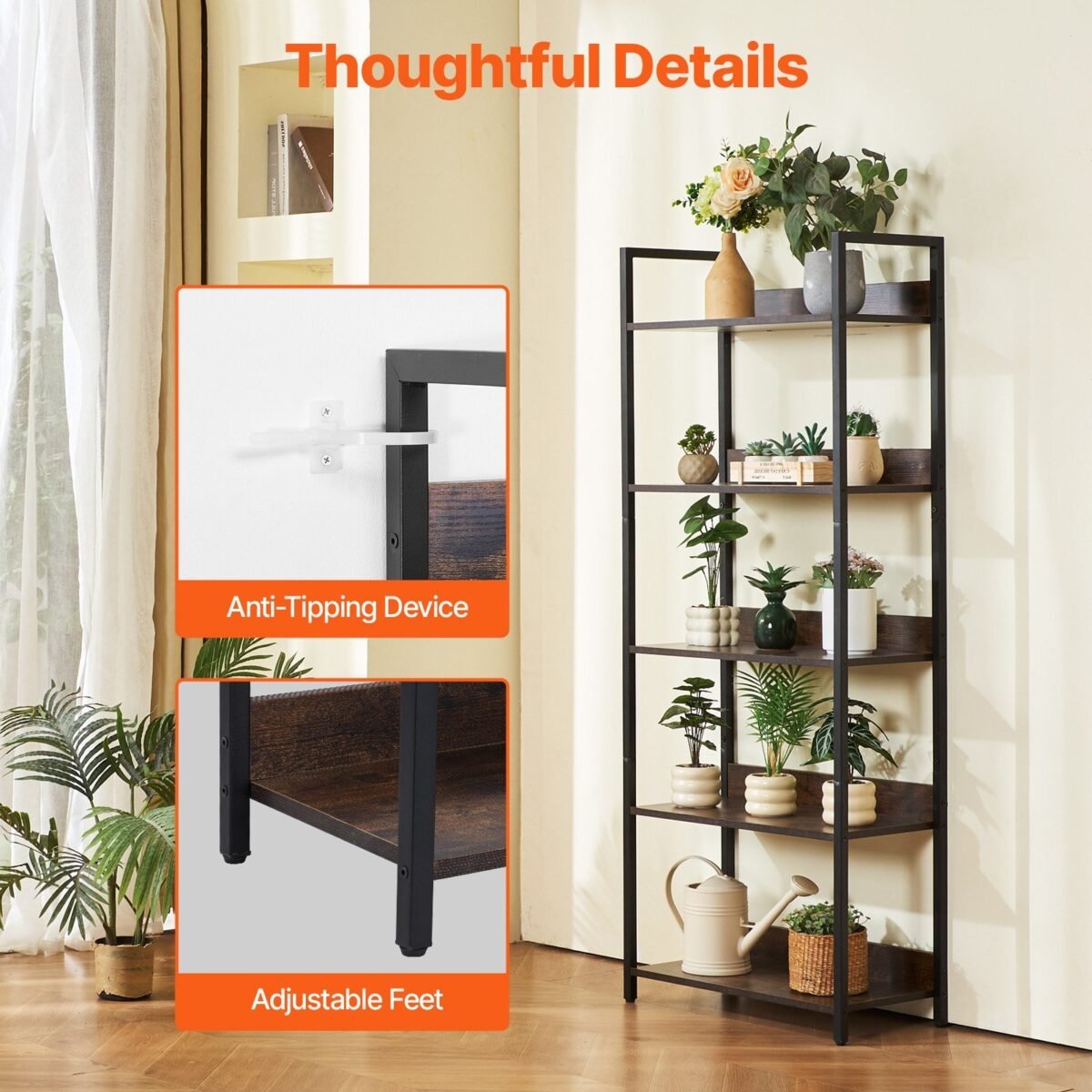 VEVOR C240729W-03 Metal Bookshelf Open Bookshelf 5-Tier - Image 8