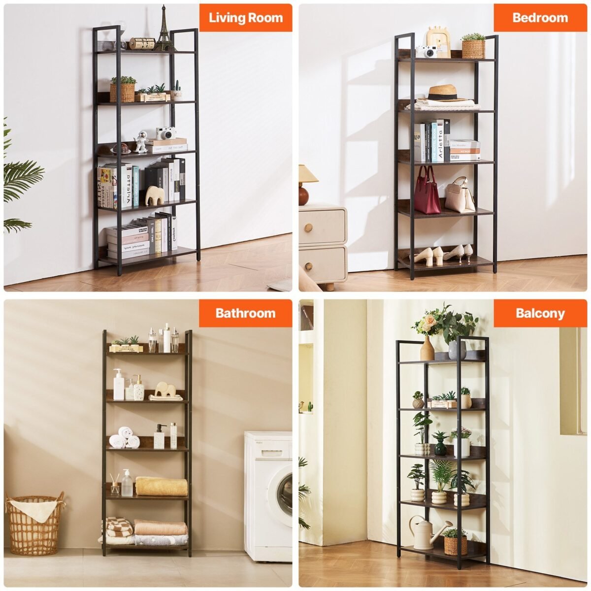 VEVOR C240729W-03 Metal Bookshelf Open Bookshelf 5-Tier - Image 7