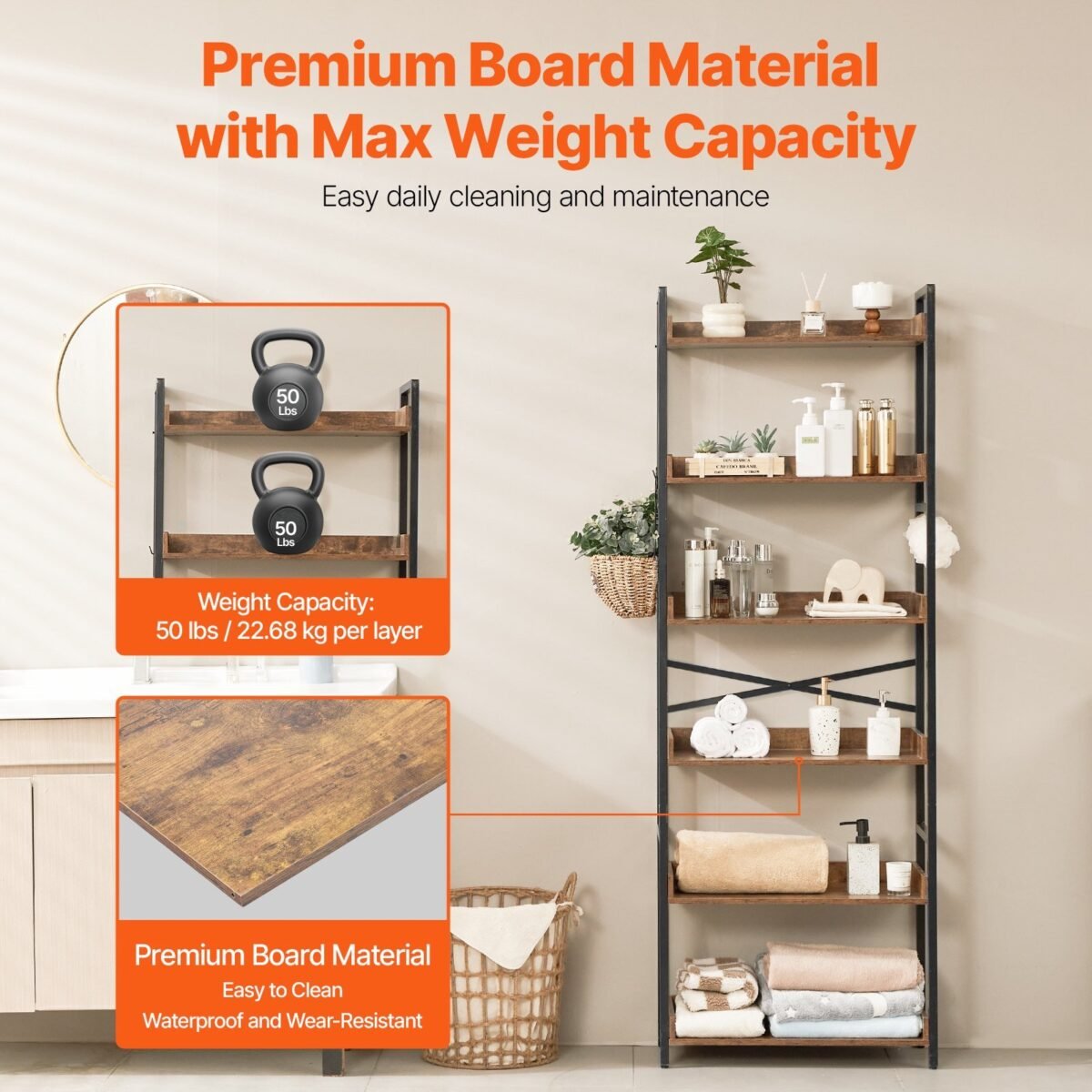 VEVOR YJX-BS003 Metal Bookshelf Rustic Bookshelf 6-Tier - Image 9