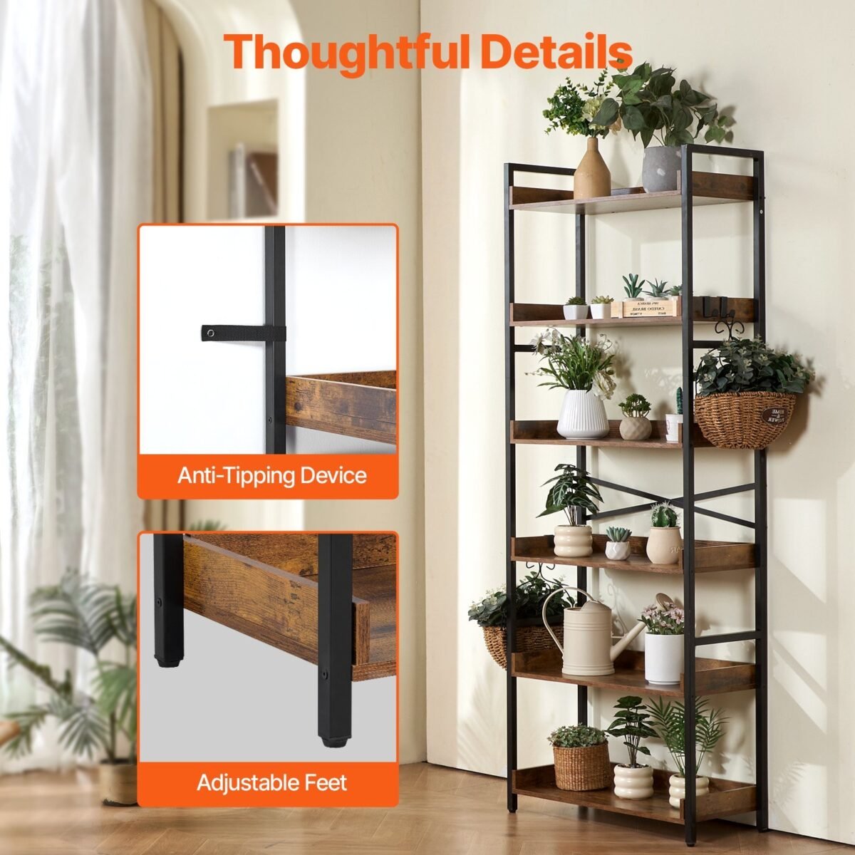 VEVOR YJX-BS003 Metal Bookshelf Rustic Bookshelf 6-Tier - Image 8