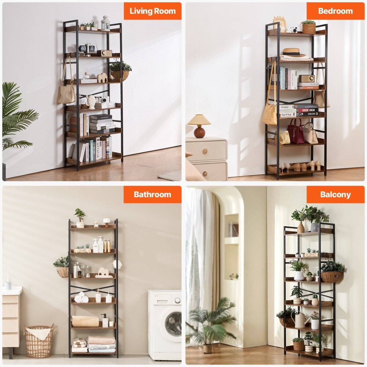 VEVOR YJX-BS003 Metal Bookshelf Rustic Bookshelf 6-Tier - Image 7