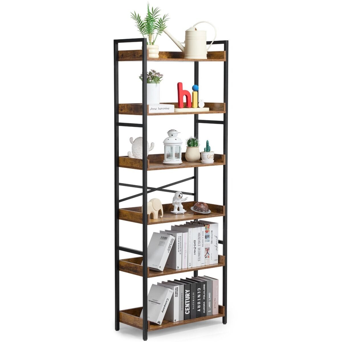 VEVOR YJX-BS003 Metal Bookshelf Rustic Bookshelf 6-Tier - Image 1