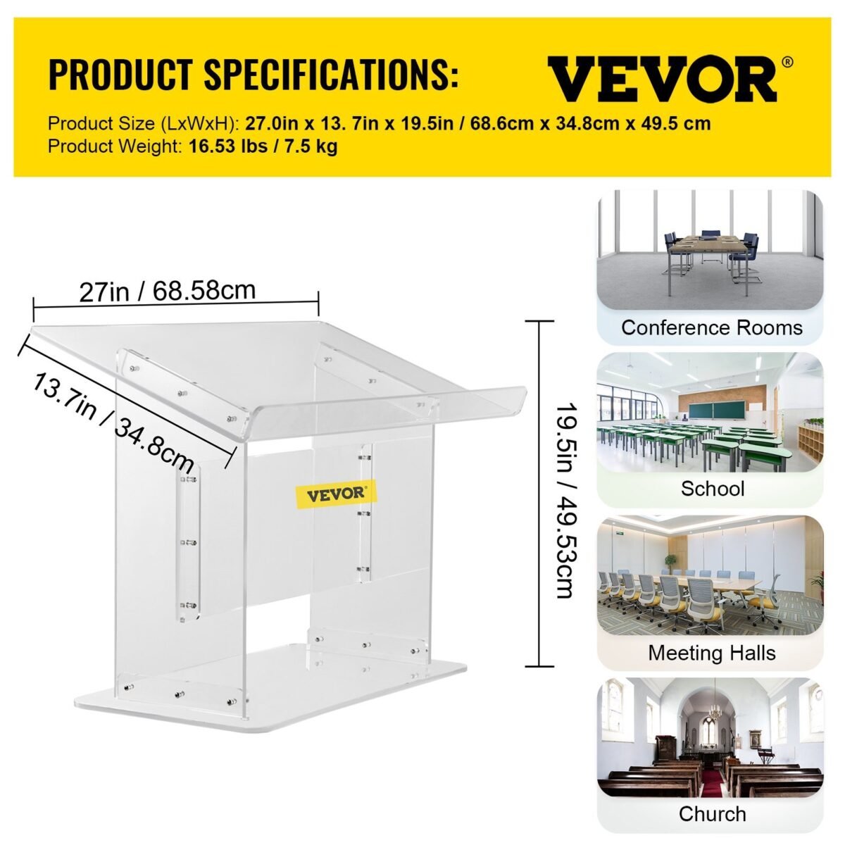 VEVOR Tabletop Acrylic Podium 19.5" Tall - Image 7