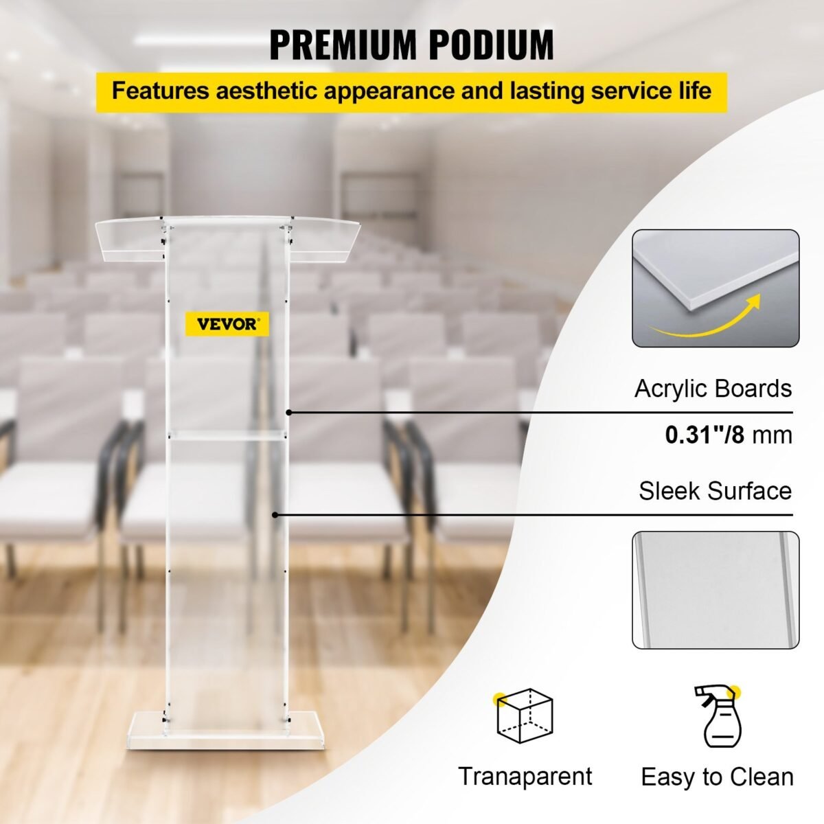 VEVOR Acrylic Podium 45" Tall Plexiglass - Image 3