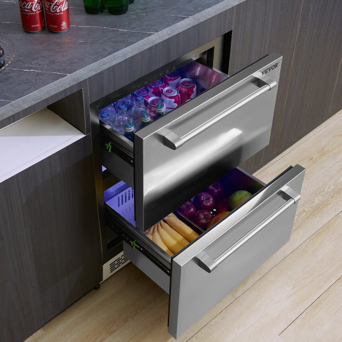 VEVOR BC-145WS 24" Undercounter Refrigerator, 2 Drawer Built-in Beverage Refrigerator - Image 6