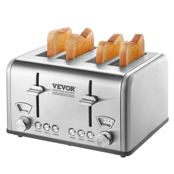 VEVOR WT-340D Retro Stainless Steel Toaster 4 Slice