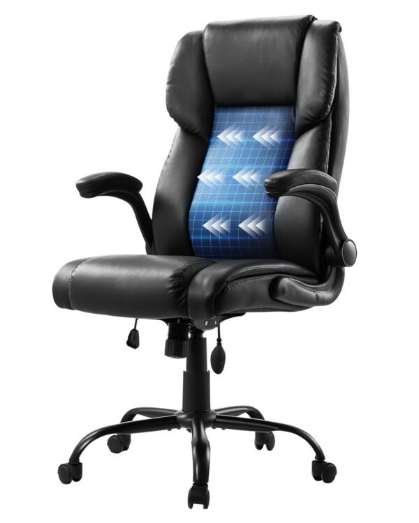 VEVOR HC-2811-1 Executive Office Chair, 300lbs Capacity with Airbag-style Adjustable Lumbar Support, High Back PU Leather Office Chair Ergonomic for Back Pain, with Padded Flip-up Arms