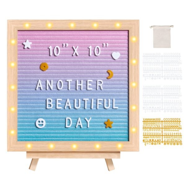 VEVOR zoe-B0018PB Gradient Felt Letter Board, 10"x10" Felt Message Board, Changeable Sign Boards with 510 Letters, Stand, and Built-in LED Lights, Baby Announcement Sign for Home Classroom Office Decor Wedding