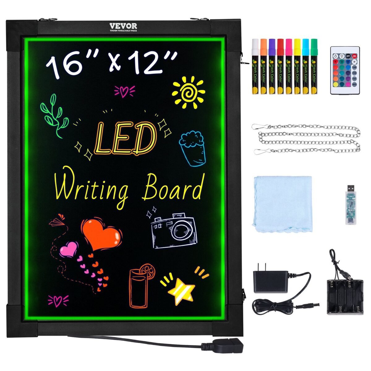 VEVOR A34 Wall-mounted 3040 LED Message Writing Board, 16"x12" Illuminated Erasable Lighted Chalkboard, Neon Effect Menu Sign Board, Drawing Board with 8 Fluorescent Chalk Markers and Remote Control, for Home Wedding Shop - Image 1