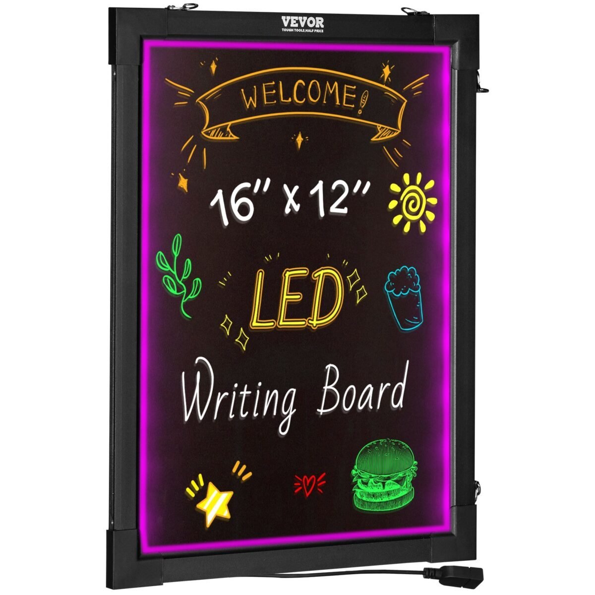 VEVOR A34 Wall-mounted 3040 LED Message Writing Board, 16"x12" Illuminated Erasable Lighted Chalkboard, Neon Effect Menu Sign Board, Drawing Board with 8 Fluorescent Chalk Markers and Remote Control, for Home Wedding Shop - Image 3