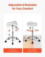 VEVOR MST003-3W Saddle Stool Swivel Stool with Wheels PU Leather Height Adjustable White - Image 11