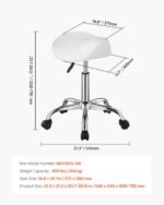 VEVOR MST003-3W Saddle Stool Swivel Stool with Wheels PU Leather Height Adjustable White - Image 2