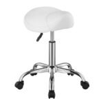 VEVOR MST003-3W Saddle Stool Swivel Stool with Wheels PU Leather Height Adjustable White - Image 3