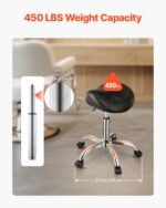 VEVOR MST003-3B Saddle Stool Swivel Stool with Wheels PU Leather Height Adjustable Black - Image 11