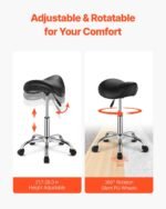 VEVOR MST003-3B Saddle Stool Swivel Stool with Wheels PU Leather Height Adjustable Black - Image 10