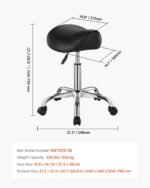 VEVOR MST003-3B Saddle Stool Swivel Stool with Wheels PU Leather Height Adjustable Black - Image 7