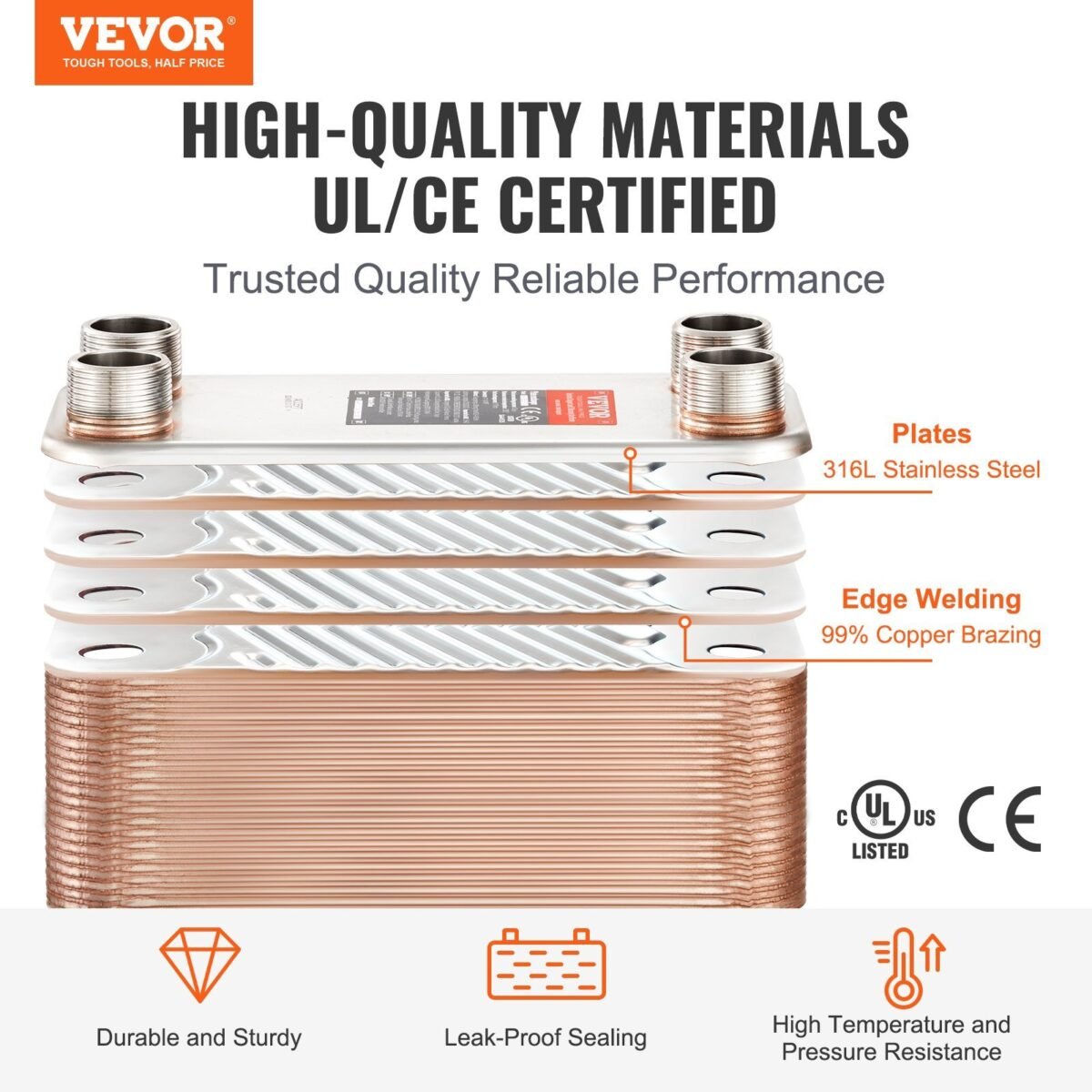 VEVOR EATB28-80 Heat Exchanger, 5"x 12" 80 Plates - Image 12