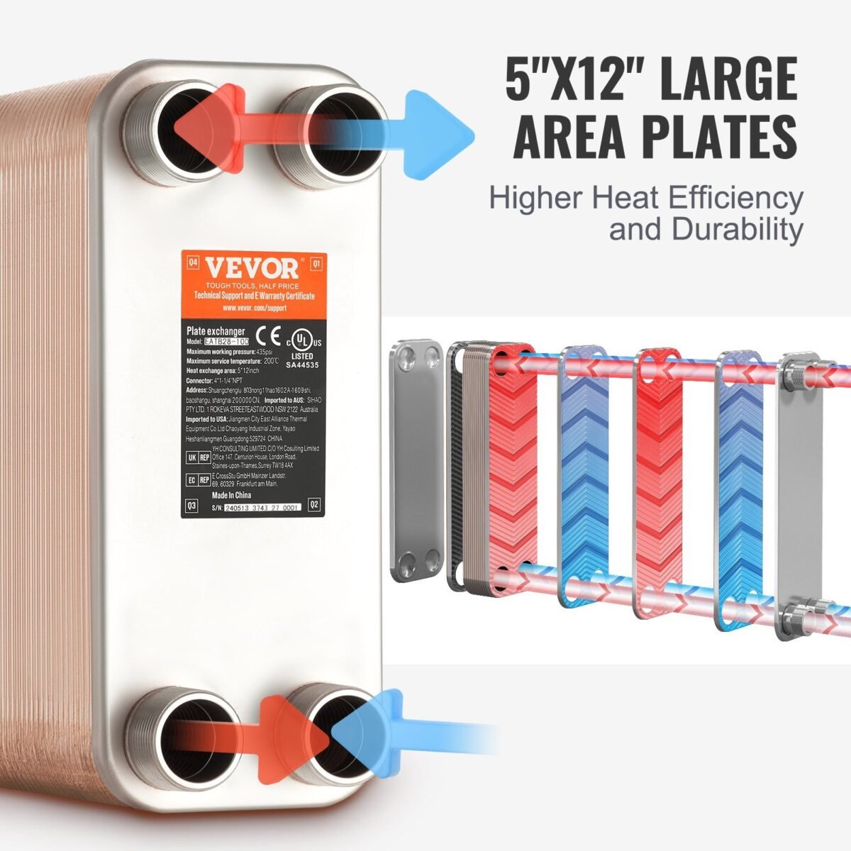 VEVOR EATB28-80 Heat Exchanger, 5"x 12" 80 Plates - Image 10